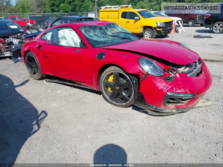 2019 Porsche 911 Turbo VIN: WP0AD2A97KS140832 Lot: 45455125