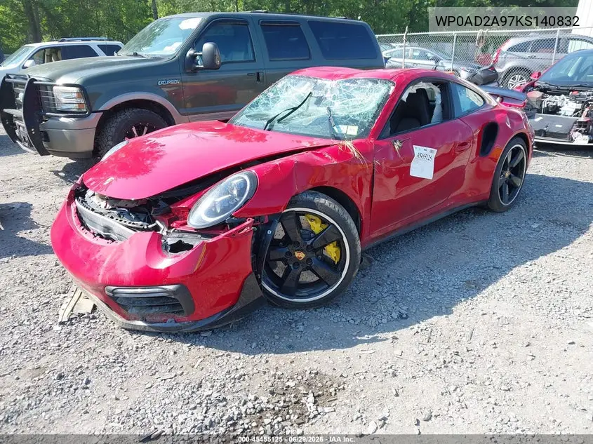 2019 Porsche 911 Turbo VIN: WP0AD2A97KS140832 Lot: 45455125