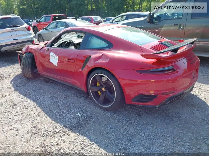 2019 Porsche 911 Turbo VIN: WP0AD2A97KS140832 Lot: 45455125