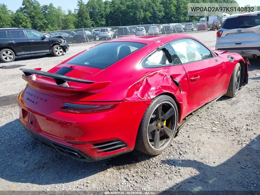 2019 Porsche 911 Turbo VIN: WP0AD2A97KS140832 Lot: 45455125