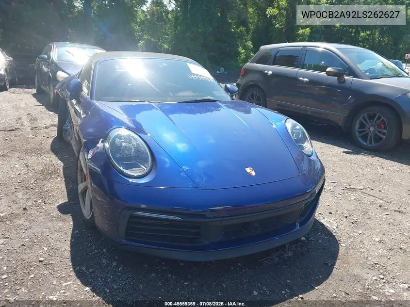 2020 Porsche 911 Carrera 4S Cabriolet VIN: WP0CB2A92LS262627 Lot: 45559359