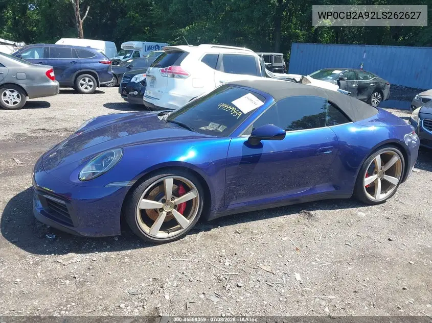 2020 Porsche 911 Carrera 4S Cabriolet VIN: WP0CB2A92LS262627 Lot: 45559359