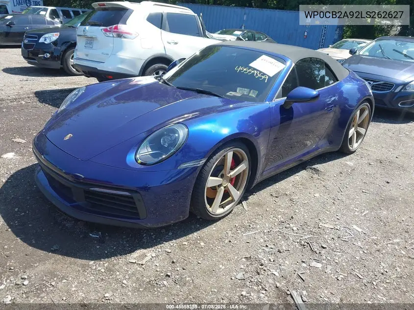 2020 Porsche 911 Carrera 4S Cabriolet VIN: WP0CB2A92LS262627 Lot: 45559359