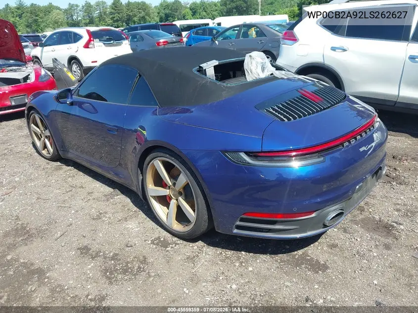 2020 Porsche 911 Carrera 4S Cabriolet VIN: WP0CB2A92LS262627 Lot: 45559359