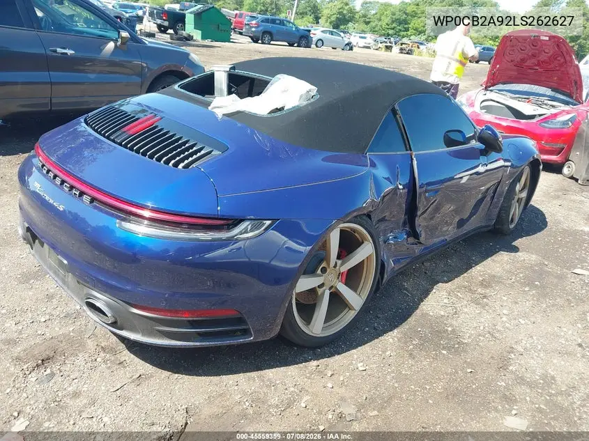 2020 Porsche 911 Carrera 4S Cabriolet VIN: WP0CB2A92LS262627 Lot: 45559359