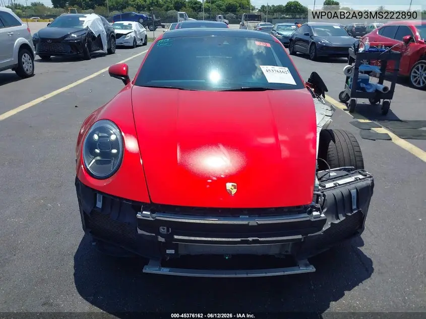 2021 Porsche 911 Carrera 4S/Carrera S VIN: WP0AB2A93MS222890 Lot: 45376162