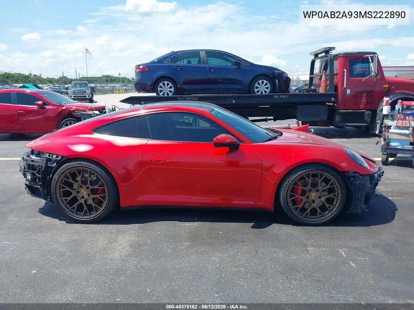 2021 Porsche 911 Carrera 4S/Carrera S VIN: WP0AB2A93MS222890 Lot: 45376162