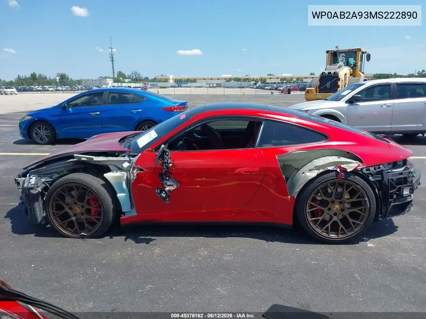 2021 Porsche 911 Carrera 4S/Carrera S VIN: WP0AB2A93MS222890 Lot: 45376162