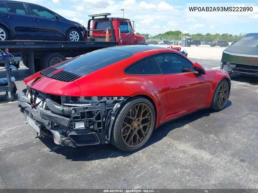 2021 Porsche 911 Carrera 4S/Carrera S VIN: WP0AB2A93MS222890 Lot: 45376162