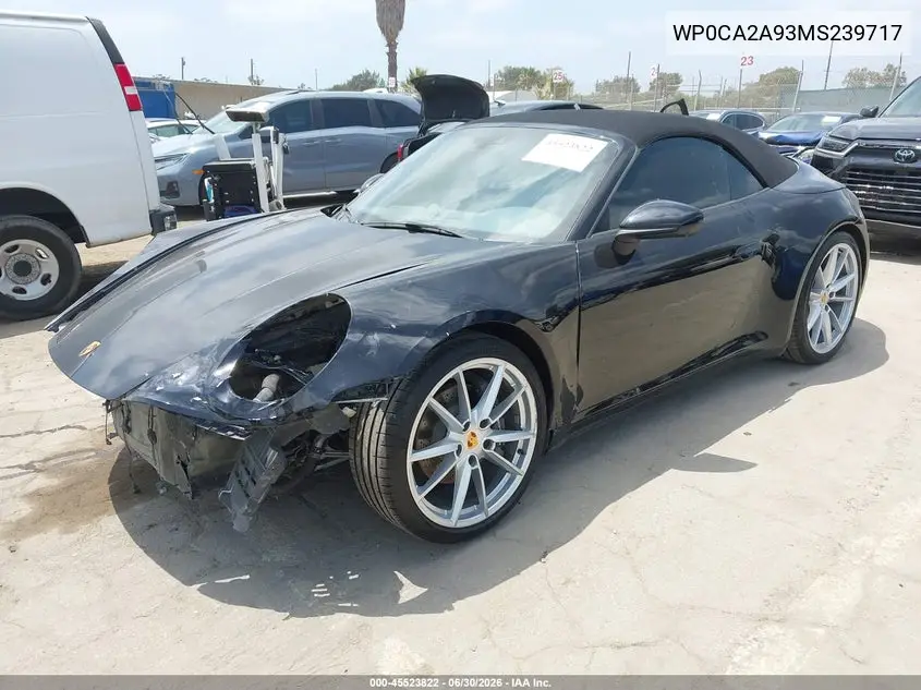 2021 Porsche 911 VIN: WP0CA2A93MS239717 Lot: 45523822