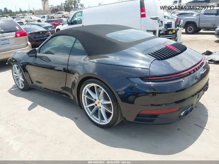 2021 Porsche 911 VIN: WP0CA2A93MS239717 Lot: 45523822