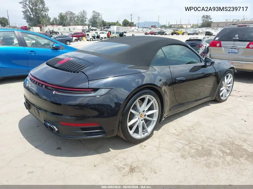 2021 Porsche 911 VIN: WP0CA2A93MS239717 Lot: 45523822