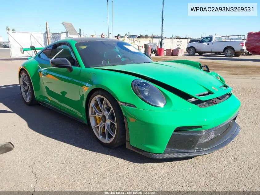 2022 Porsche 911 Gt3 VIN: WP0AC2A93NS269531 Lot: 43913634