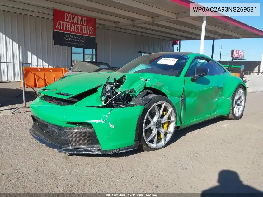 2022 Porsche 911 Gt3 VIN: WP0AC2A93NS269531 Lot: 43913634