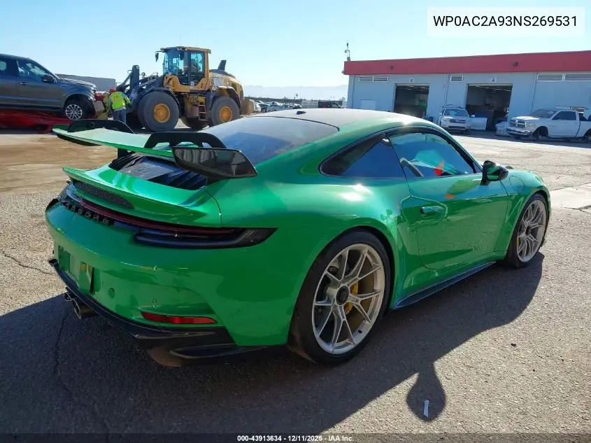 2022 Porsche 911 Gt3 VIN: WP0AC2A93NS269531 Lot: 43913634