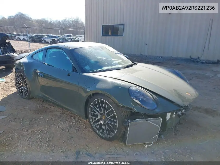 2024 Porsche 911 Carrera 4 Gts/Carrera 4S/Carrera Gts/Carrera S/Dakar VIN: WP0AB2A92RS221236 Lot: 44516136