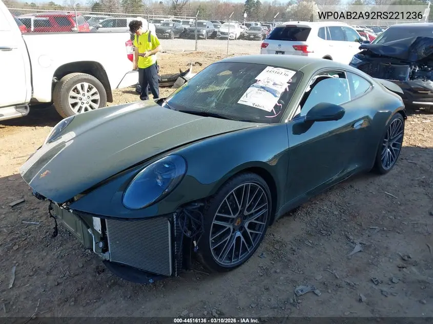 2024 Porsche 911 Carrera 4 Gts/Carrera 4S/Carrera Gts/Carrera S/Dakar VIN: WP0AB2A92RS221236 Lot: 44516136
