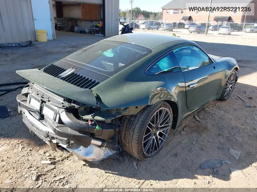 2024 Porsche 911 Carrera 4 Gts/Carrera 4S/Carrera Gts/Carrera S/Dakar VIN: WP0AB2A92RS221236 Lot: 44516136