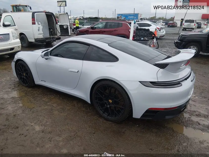2024 Porsche 911 Carrera 4 Gts/Carrera 4S/Carrera Gts/Carrera S/Dakar VIN: WP0AB2A93RS218524 Lot: 44548913