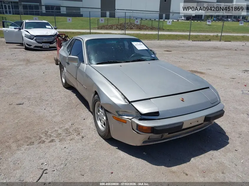 1986 Porsche 944 VIN: WP0AA0942GN451869 Lot: 45530808