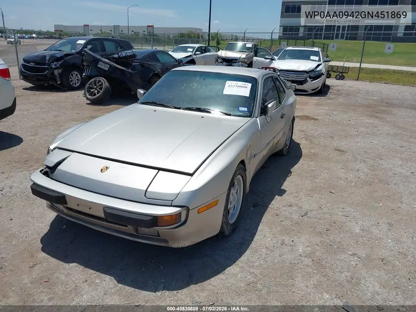 1986 Porsche 944 VIN: WP0AA0942GN451869 Lot: 45530808