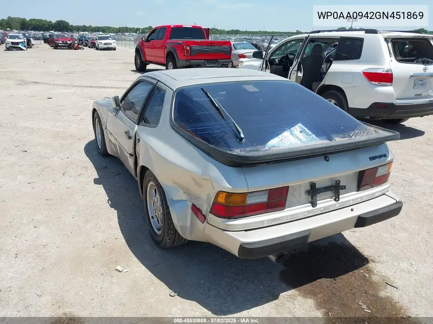 1986 Porsche 944 VIN: WP0AA0942GN451869 Lot: 45530808