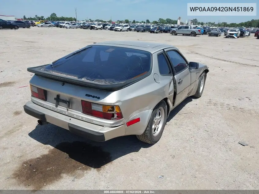 1986 Porsche 944 VIN: WP0AA0942GN451869 Lot: 45530808