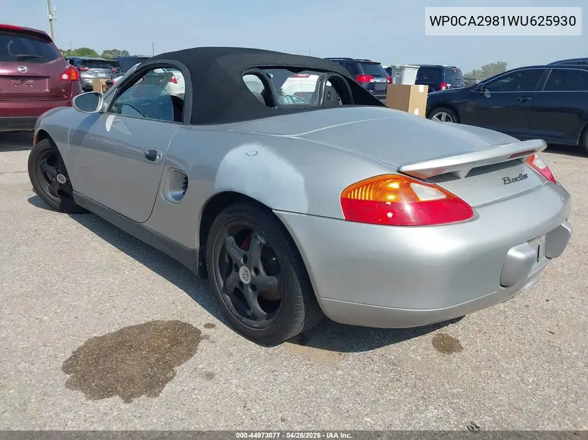 1998 Porsche Boxster VIN: WP0CA2981WU625930 Lot: 44973077