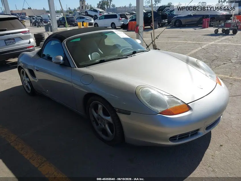 2000 Porsche Boxster S VIN: WP0CB2981YU664436 Lot: 45355540