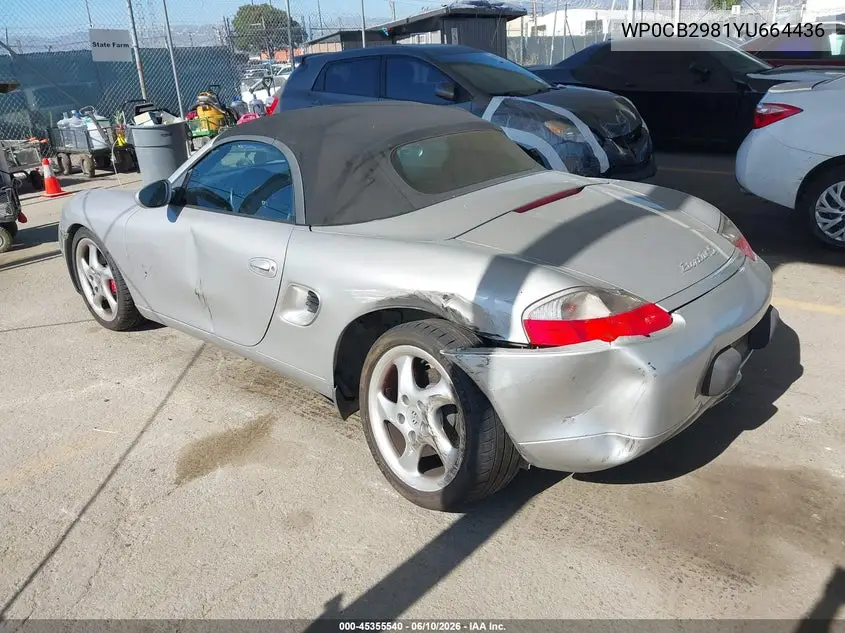 2000 Porsche Boxster S VIN: WP0CB2981YU664436 Lot: 45355540