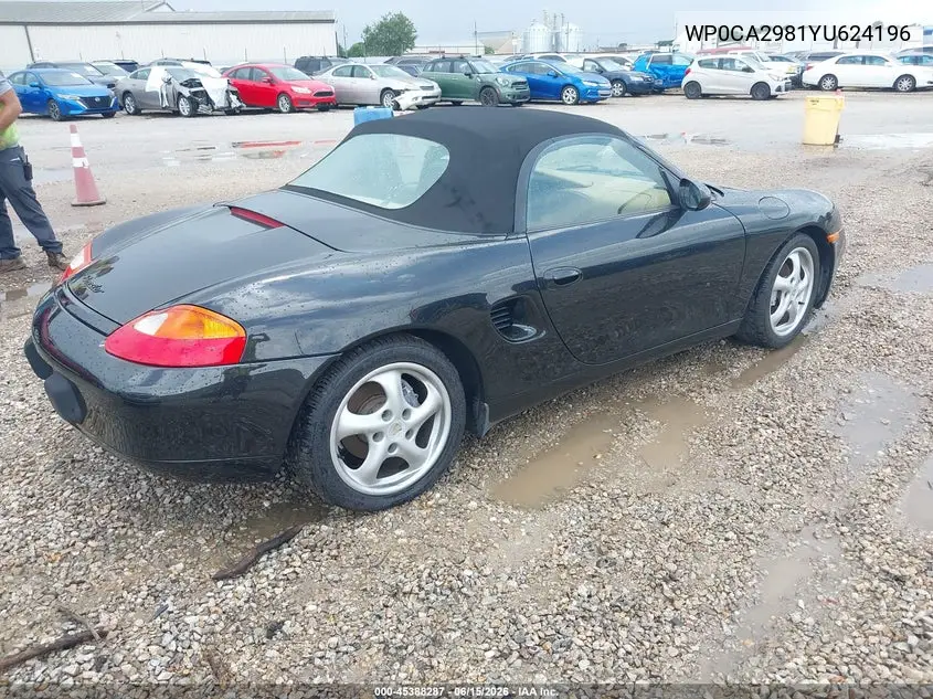 2000 Porsche Boxster VIN: WP0CA2981YU624196 Lot: 45388287