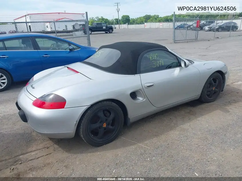 2000 Porsche Boxster VIN: WP0CA2981YU624506 Lot: 45403449