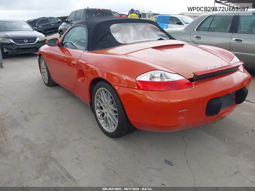 2002 Porsche Boxster S VIN: WP0CB29872U663587 Lot: 45414953