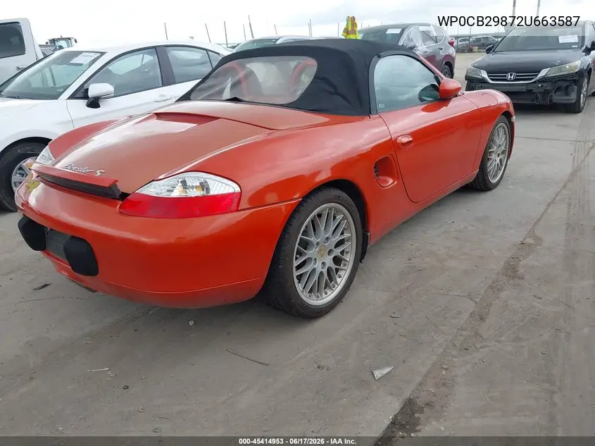 2002 Porsche Boxster S VIN: WP0CB29872U663587 Lot: 45414953