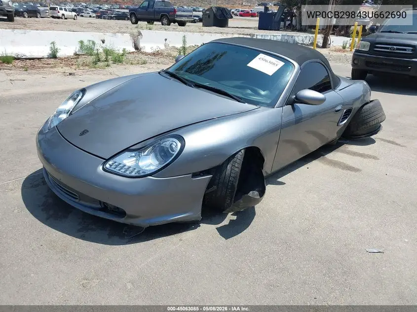 2003 Porsche Boxster S VIN: WP0CB29843U662690 Lot: 45063085