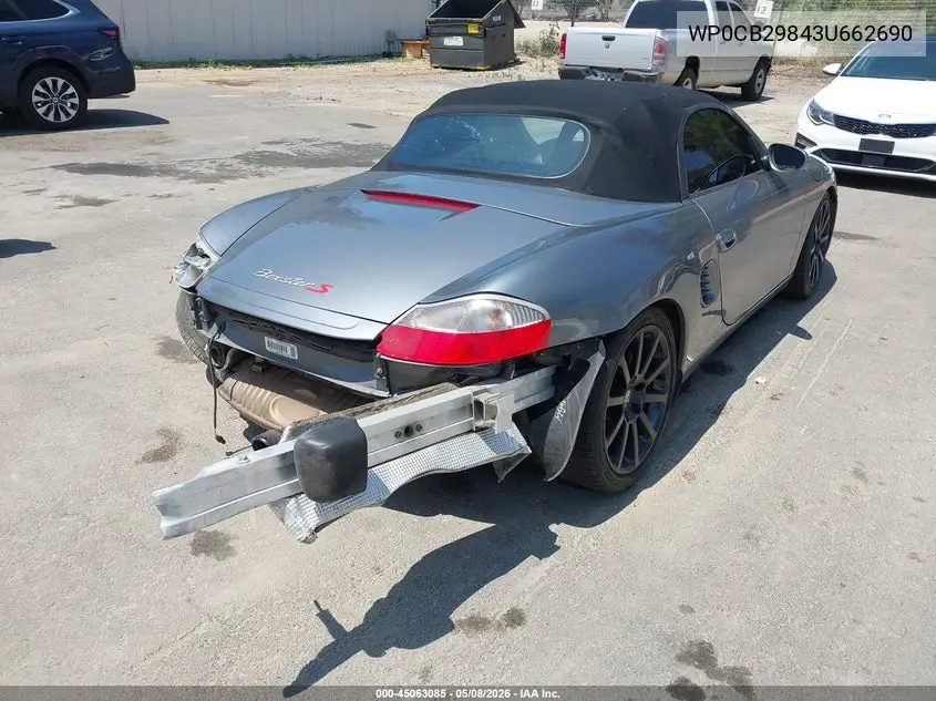 2003 Porsche Boxster S VIN: WP0CB29843U662690 Lot: 45063085