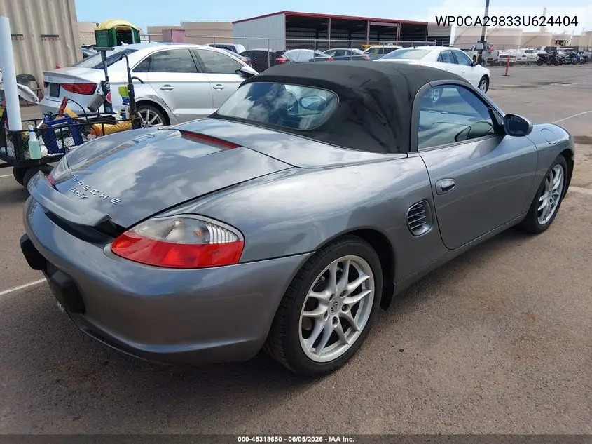 2003 Porsche Boxster VIN: WP0CA29833U624404 Lot: 45318650