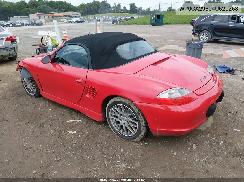 2004 Porsche Boxster VIN: WP0CA29804U620263 Lot: 45611347