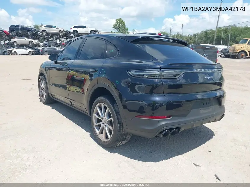 2021 Porsche Cayenne Coupe VIN: WP1BA2AY3MDA42178 Lot: 45100635