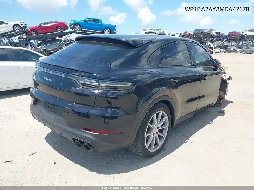 2021 Porsche Cayenne Coupe VIN: WP1BA2AY3MDA42178 Lot: 45100635
