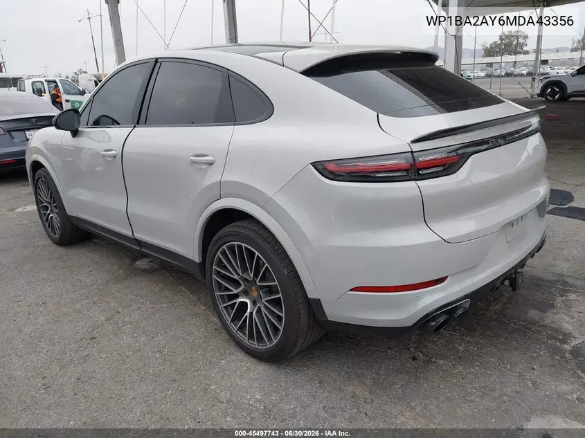 2021 Porsche Cayenne Coupe VIN: WP1BA2AY6MDA43356 Lot: 45497743