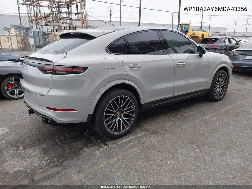 2021 Porsche Cayenne Coupe VIN: WP1BA2AY6MDA43356 Lot: 45497743