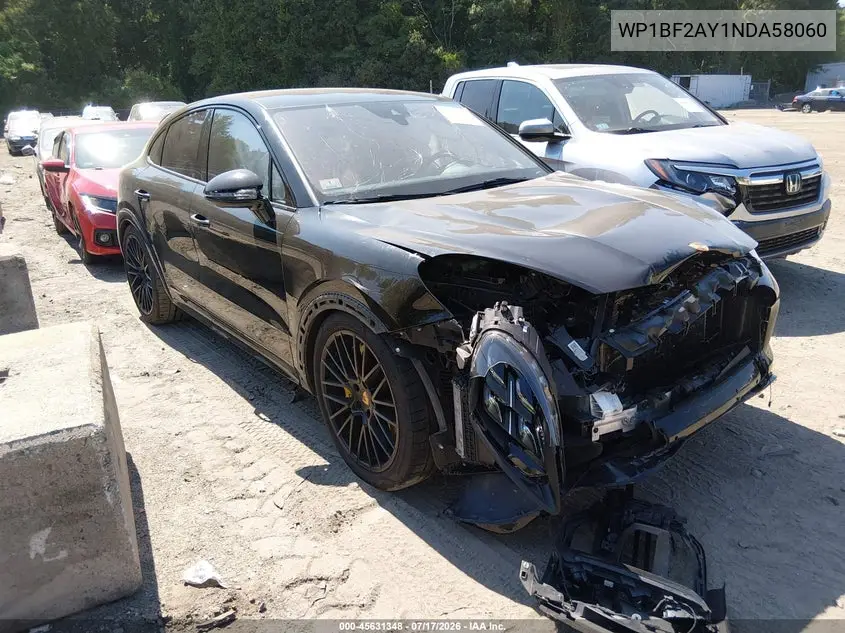 2022 Porsche Cayenne Coupe Turbo/Turbo Gt VIN: WP1BF2AY1NDA58060 Lot: 45631348