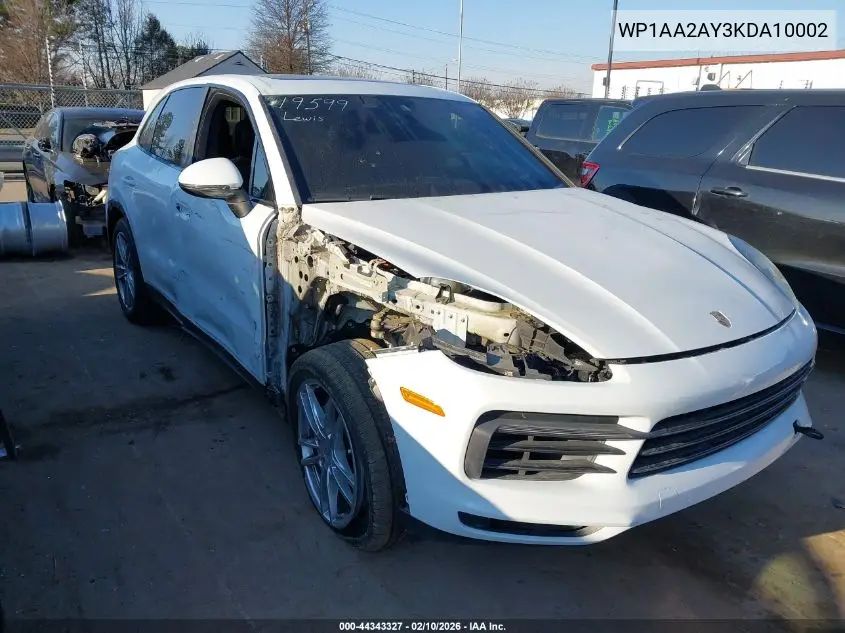 2019 Porsche Cayenne VIN: WP1AA2AY3KDA10002 Lot: 44343327