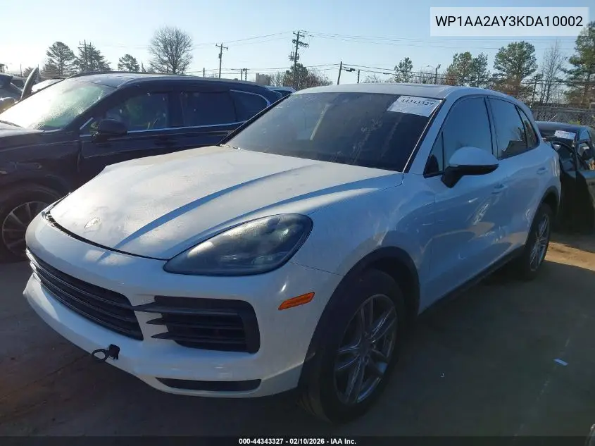 2019 Porsche Cayenne VIN: WP1AA2AY3KDA10002 Lot: 44343327