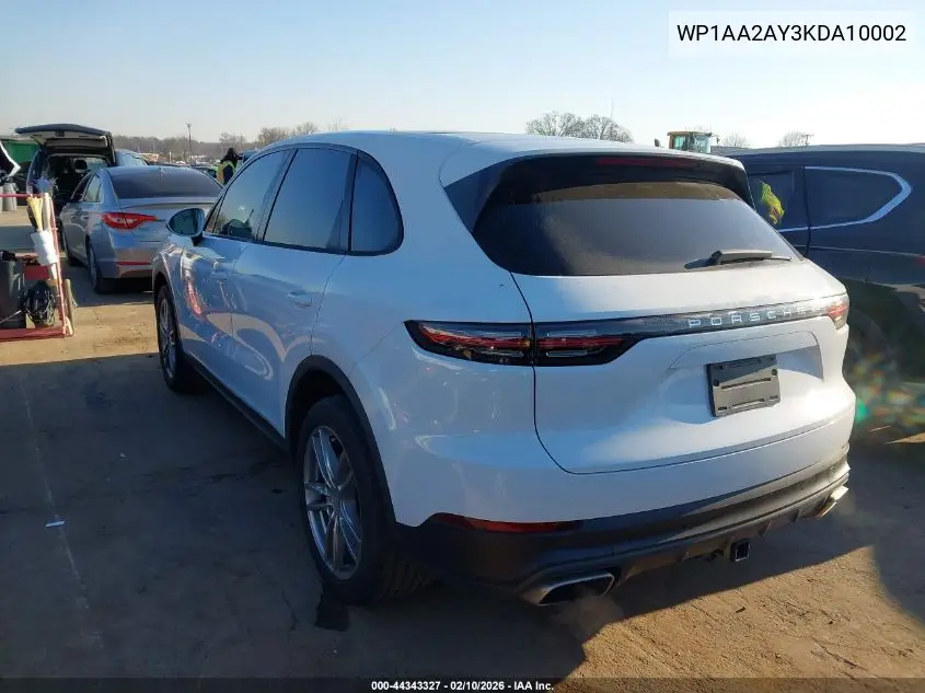 2019 Porsche Cayenne VIN: WP1AA2AY3KDA10002 Lot: 44343327