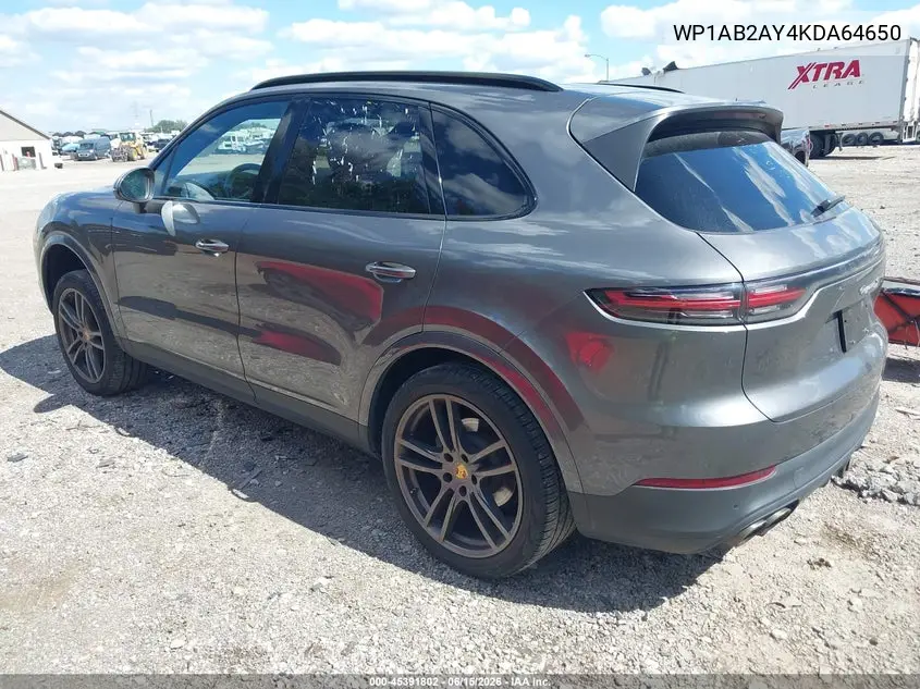 2019 Porsche Cayenne S VIN: WP1AB2AY4KDA64650 Lot: 45391802