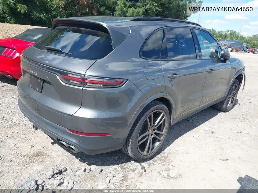 2019 Porsche Cayenne S VIN: WP1AB2AY4KDA64650 Lot: 45391802