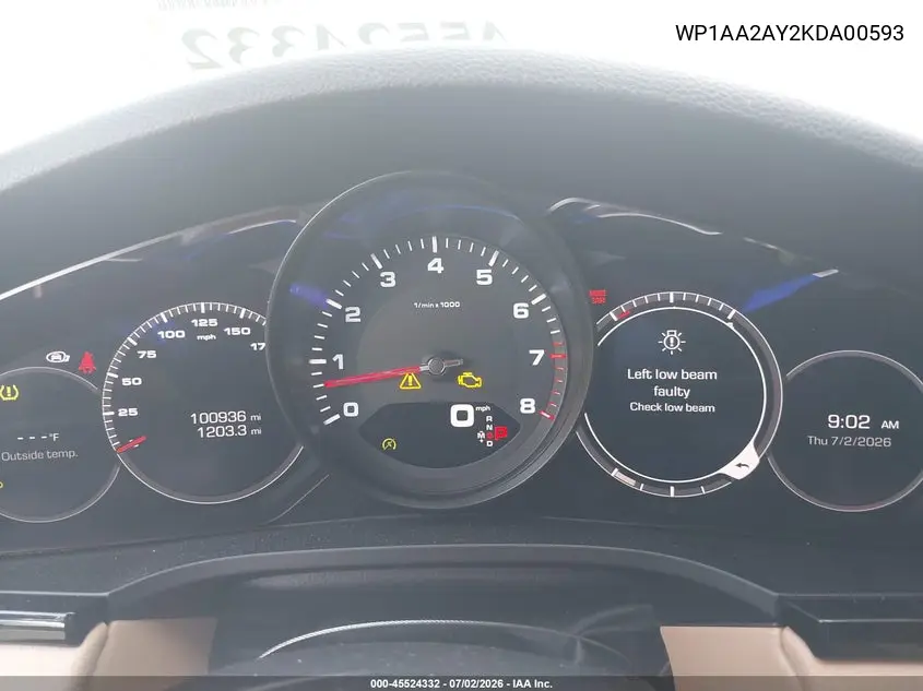 2019 Porsche Cayenne VIN: WP1AA2AY2KDA00593 Lot: 45524332
