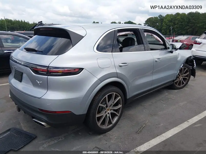 2022 Porsche Cayenne Platinum Edition VIN: WP1AA2AYXNDA03309 Lot: 45488003